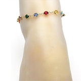 Oro Laminado Fancy Anklet, Gold Filled Style with Multicolor Crystal, Polished, Golden Finish