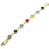 Oro Laminado Fancy Anklet, Gold Filled Style with Multicolor Crystal, Polished, Golden Finish