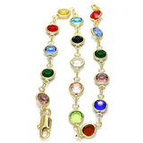 Oro Laminado Fancy Anklet, Gold Filled Style with Multicolor Crystal, Polished, Golden Finish