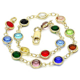 Oro Laminado Fancy Anklet, Gold Filled Style with Multicolor Crystal, Polished, Golden Finish