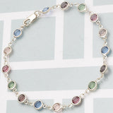 Oro Laminado Fancy Anklet, Gold Filled Style with Multicolor Crystal, Polished, Golden Finish