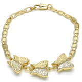 Oro Laminado Fancy Bracelet, Gold Filled Style Butterfly Design, Polished, Golden Finish