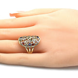 Oro Laminado Multi Stone Ring, Gold Filled Style Heart and key Design, with Multicolor Cubic Zirconia, Polished, Golden Finish