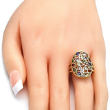 Oro Laminado Multi Stone Ring, Gold Filled Style Heart and key Design, with Multicolor Cubic Zirconia, Polished, Golden Finish