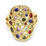 Oro Laminado Multi Stone Ring, Gold Filled Style Heart and key Design, with Multicolor Cubic Zirconia, Polished, Golden Finish
