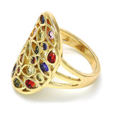Oro Laminado Multi Stone Ring, Gold Filled Style Heart and key Design, with Multicolor Cubic Zirconia, Polished, Golden Finish