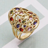 Oro Laminado Multi Stone Ring, Gold Filled Style Heart and key Design, with Multicolor Cubic Zirconia, Polished, Golden Finish