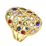 Oro Laminado Multi Stone Ring, Gold Filled Style Heart and key Design, with Multicolor Cubic Zirconia, Polished, Golden Finish