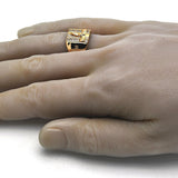 Oro Laminado Mens Ring, Gold Filled Style Crucifix Design, with White Cubic Zirconia, Polished, Golden Finish