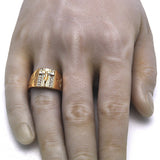Oro Laminado Mens Ring, Gold Filled Style Crucifix Design, with White Cubic Zirconia, Polished, Golden Finish