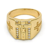 Oro Laminado Mens Ring, Gold Filled Style Crucifix Design, with White Cubic Zirconia, Polished, Golden Finish