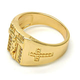 Oro Laminado Mens Ring, Gold Filled Style Crucifix Design, with White Cubic Zirconia, Polished, Golden Finish