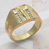 Oro Laminado Mens Ring, Gold Filled Style Crucifix Design, with White Cubic Zirconia, Polished, Golden Finish