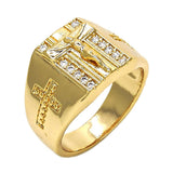 Oro Laminado Mens Ring, Gold Filled Style Crucifix Design, with White Cubic Zirconia, Polished, Golden Finish