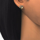 Oro Laminado Stud Earring, Gold Filled Style Heart Design, with White Micro Pave, Polished, Golden Finish