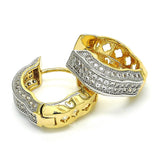 Oro Laminado Huggie Hoop, Gold Filled Style with White Micro Pave, Polished, Two Tone