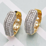 Oro Laminado Huggie Hoop, Gold Filled Style with White Micro Pave, Polished, Two Tone
