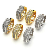 Oro Laminado Huggie Hoop, Gold Filled Style with White Micro Pave, Polished, Two Tone