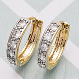 Oro Laminado Huggie Hoop, Gold Filled Style with White Cubic Zirconia, Polished, Two Tone