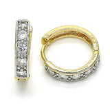 Oro Laminado Huggie Hoop, Gold Filled Style with White Cubic Zirconia, Polished, Two Tone