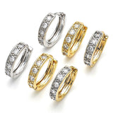 Oro Laminado Huggie Hoop, Gold Filled Style with White Cubic Zirconia, Polished, Two Tone