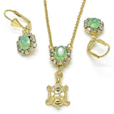 Oro Laminado Earring and Pendant Adult Set, Gold Filled Style Turtle Design, with Chrysolite Opal and White Crystal, Polished, Golden Finish