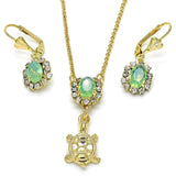 Oro Laminado Earring and Pendant Adult Set, Gold Filled Style Turtle Design, with Chrysolite Opal and White Crystal, Polished, Golden Finish