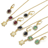 Oro Laminado Earring and Pendant Adult Set, Gold Filled Style Turtle Design, with Chrysolite Opal and White Crystal, Polished, Golden Finish