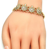 Oro Laminado Fancy Bracelet, Gold Filled Style Turtle and Leaf Design, with White Cubic Zirconia, Polished, Golden Finish