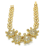 Oro Laminado Fancy Bracelet, Gold Filled Style Turtle and Leaf Design, with White Cubic Zirconia, Polished, Golden Finish