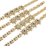 Oro Laminado Fancy Bracelet, Gold Filled Style Turtle and Leaf Design, with White Cubic Zirconia, Polished, Golden Finish