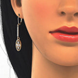 Oro Laminado Long Earring, Gold Filled Style with White Cubic Zirconia, Polished, Golden Finish