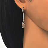 Oro Laminado Long Earring, Gold Filled Style with White Cubic Zirconia, Polished, Golden Finish
