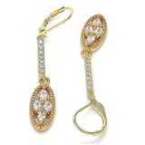 Oro Laminado Long Earring, Gold Filled Style with White Cubic Zirconia, Polished, Golden Finish