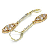 Oro Laminado Long Earring, Gold Filled Style with White Cubic Zirconia, Polished, Golden Finish