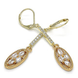 Oro Laminado Long Earring, Gold Filled Style with White Cubic Zirconia, Polished, Golden Finish