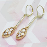Oro Laminado Long Earring, Gold Filled Style with White Cubic Zirconia, Polished, Golden Finish