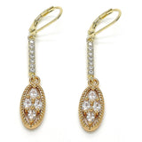 Oro Laminado Long Earring, Gold Filled Style with White Cubic Zirconia, Polished, Golden Finish