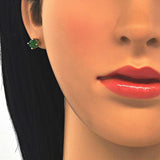 Oro Laminado Stud Earring, Gold Filled Style with Fern Green Cubic Zirconia, Polished, Golden Finish