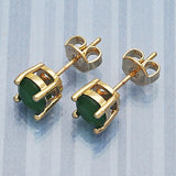 Oro Laminado Stud Earring, Gold Filled Style with Fern Green Cubic Zirconia, Polished, Golden Finish