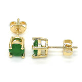 Oro Laminado Stud Earring, Gold Filled Style with Fern Green Cubic Zirconia, Polished, Golden Finish