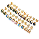 Oro Laminado Stud Earring, Gold Filled Style with Fern Green Cubic Zirconia, Polished, Golden Finish