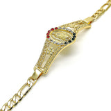 Oro Laminado Fancy Bracelet, Gold Filled Style Guadalupe and Flower Design, with Multicolor Crystal, Polished, Golden Finish