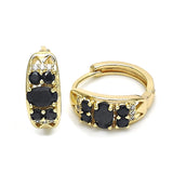 Oro Laminado Huggie Hoop, Gold Filled Style with Black and White Cubic Zirconia, Polished, Golden Finish