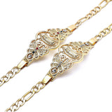 Oro Laminado Fancy Bracelet, Gold Filled Style Guadalupe and Butterfly Design, with White Crystal, Polished, Golden Finish