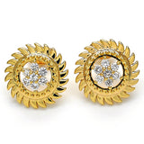 Oro Laminado Stud Earring, Gold Filled Style Flower Design, with White Cubic Zirconia, Polished, Golden Finish
