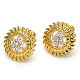 Oro Laminado Stud Earring, Gold Filled Style Flower Design, with White Cubic Zirconia, Polished, Golden Finish