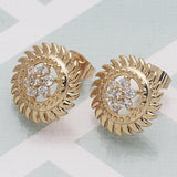 Oro Laminado Stud Earring, Gold Filled Style Flower Design, with White Cubic Zirconia, Polished, Golden Finish