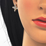 Oro Laminado Stud Earring, Gold Filled Style with White Cubic Zirconia, Polished, Golden Finish