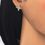 Oro Laminado Stud Earring, Gold Filled Style with White Cubic Zirconia, Polished, Golden Finish